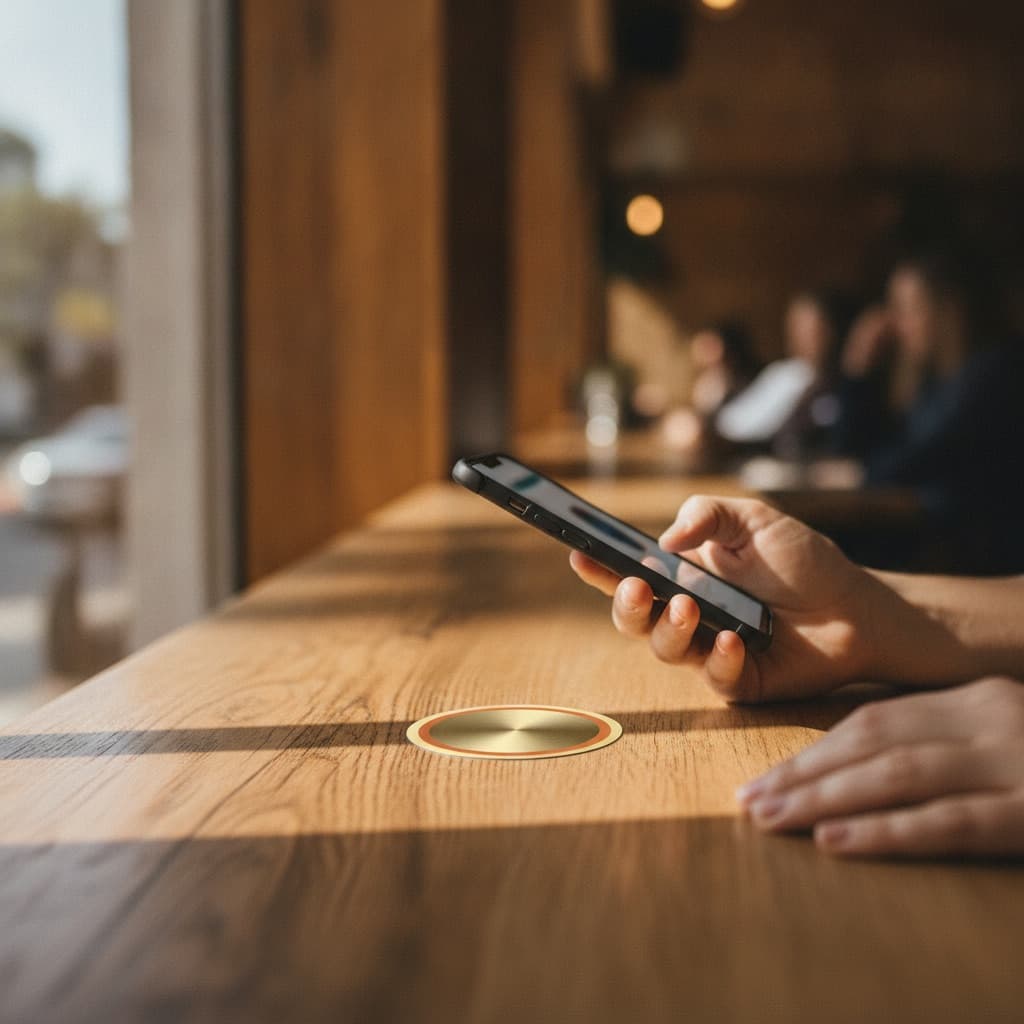 Plaque NFC avec QR code intégré pour restaurants